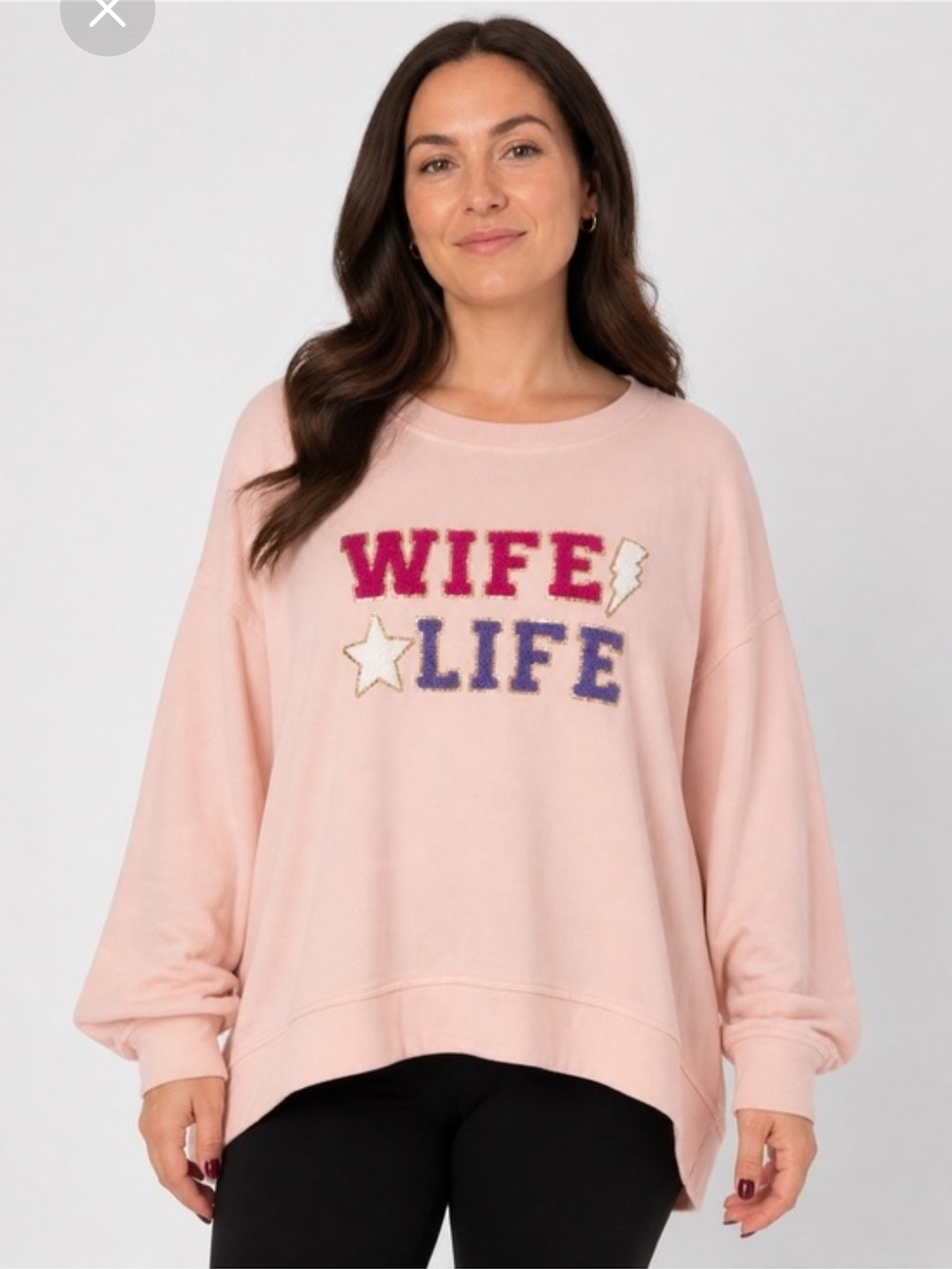 Fantastic Fawn Wife Life Pink Oversized Crewneck Sweater NWOT